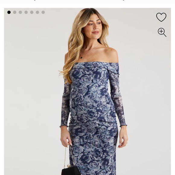 Navy Floral Off-Shoulder Mesh Knit Maternity Dress from PINK BLUSH - Picture 1 of 4
